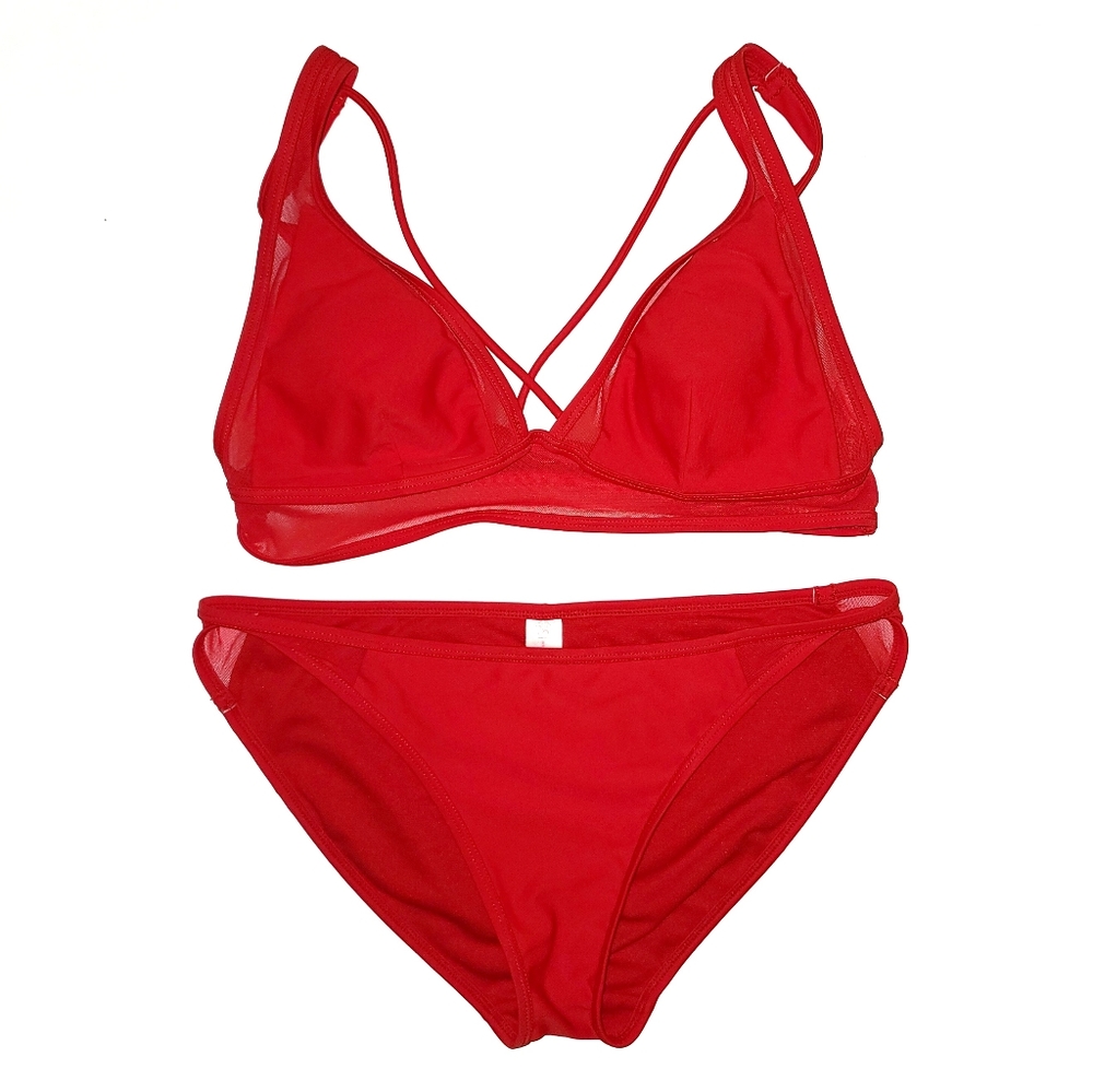 No Boundaries Red Swimsuit Bikini Mesh Large